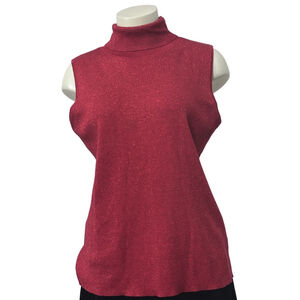 Peter Nygard Red Shimmer Sleeveless Turtleneck Sweater Plus Size 1X